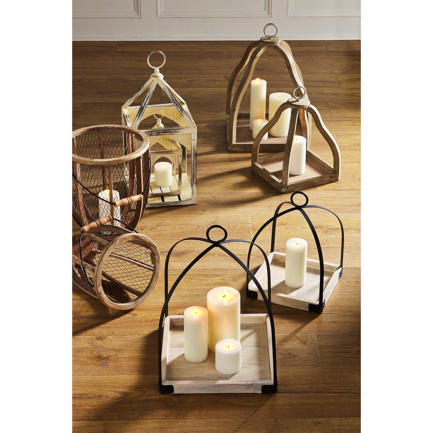 Iron and Wood Lantern Small