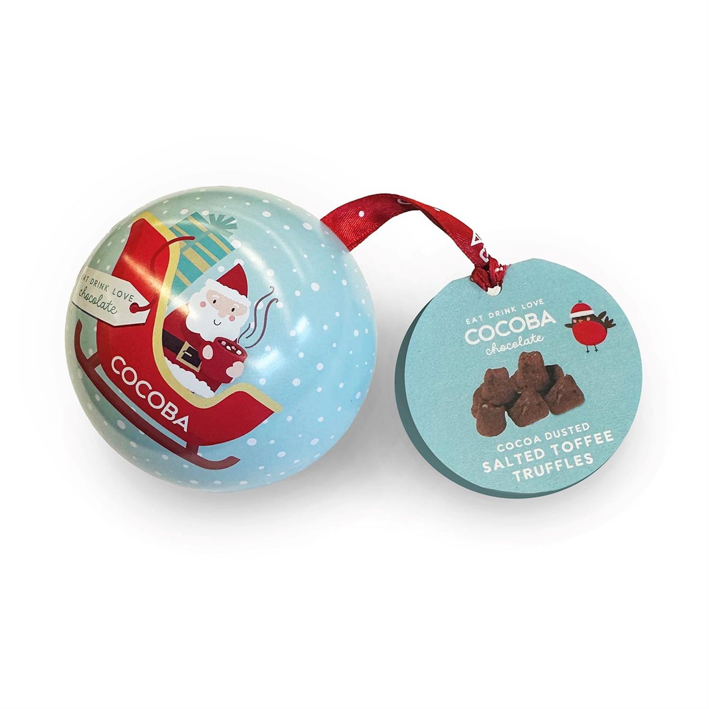 Cocoa Salted Toffee Truffles in Ornament Tin