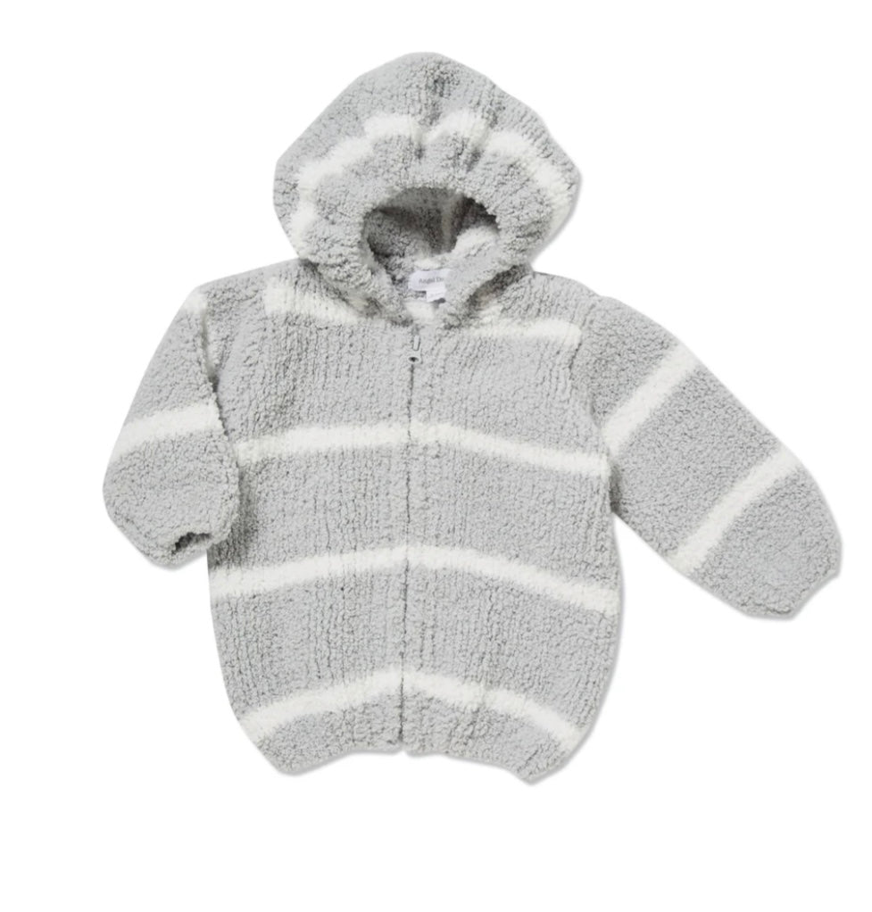 Angel Dear Chenille Hoodie Grey Ivory Stripe 12-18m