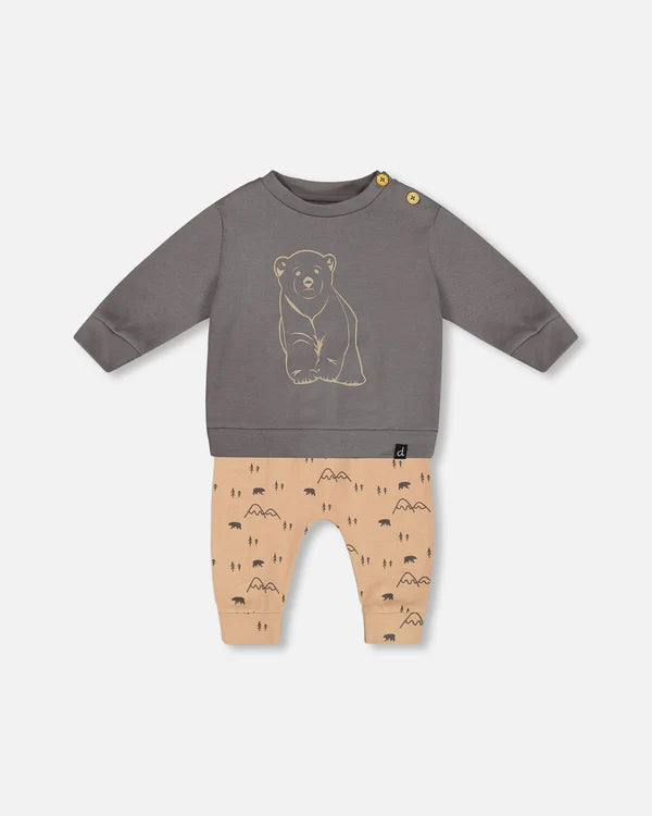 Deux Par Deux Bear & Mountains 12m Baby Top & Pant Set