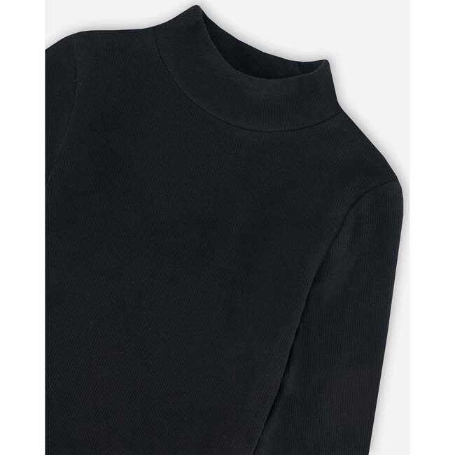 Deux Par Deux Anthracite 6 Brushed Rib Mock Neck Long Sleeve Top