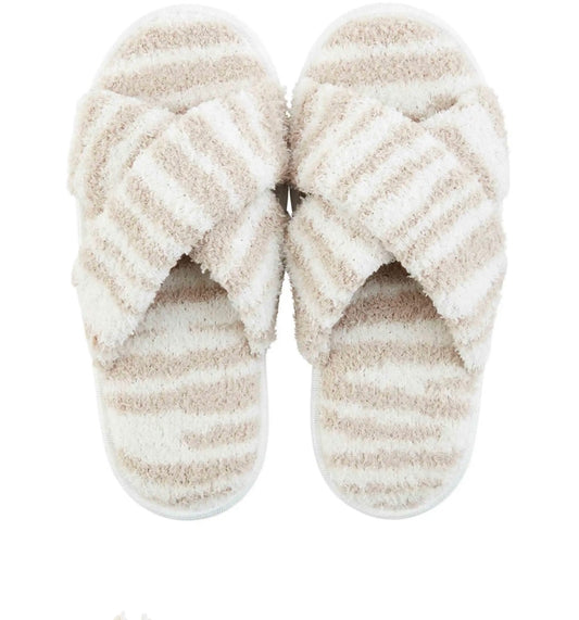 Luxurious Chenille Slippers Zebra Cream S/M