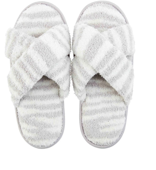 Luxurious Chenille Slippers Zebra Gray S/M