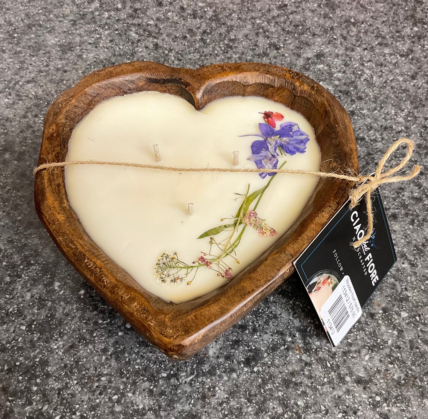 Ciao bel Fiore Wooden Heart Candle