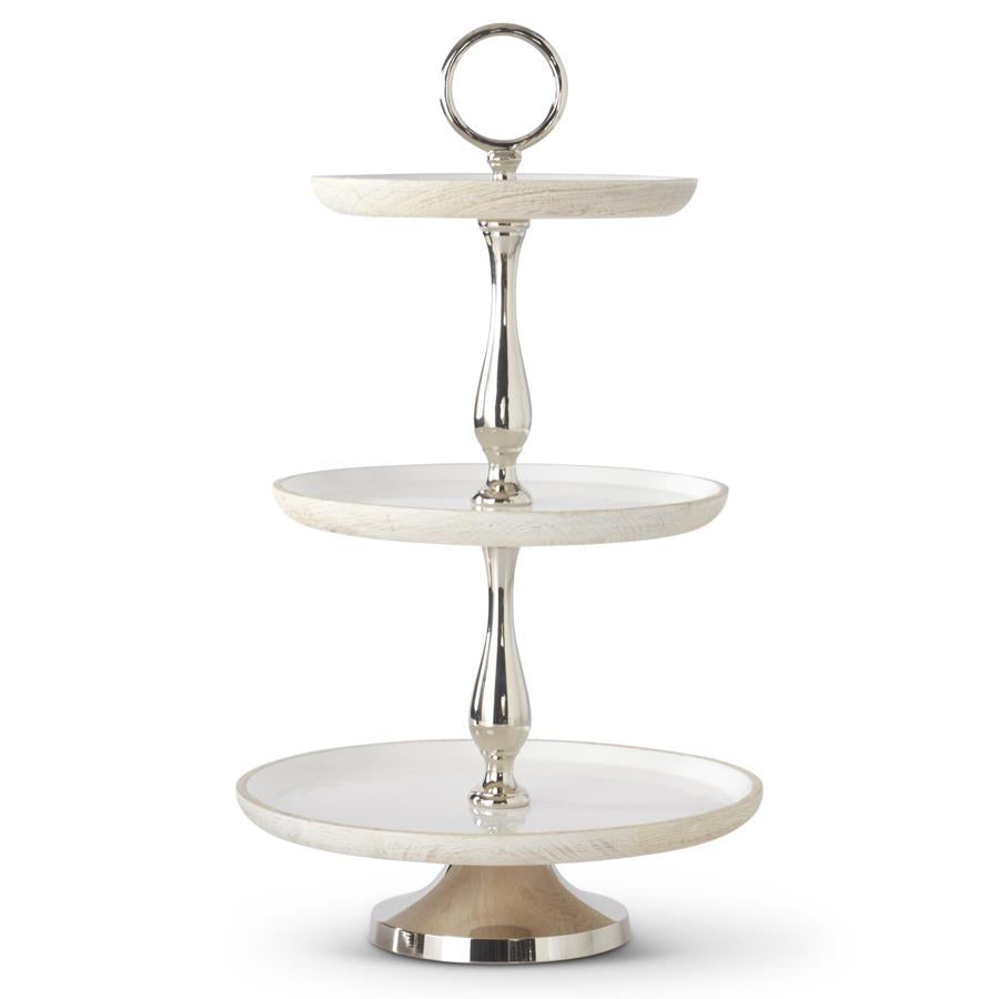 Mango Wood and White Enamel 3-Tier Stand