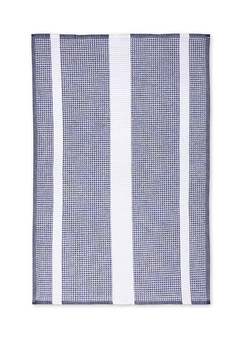 Waffle Stripe Towel- Ink Blue