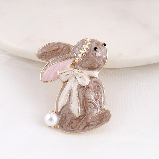 Enamel and Pearl Rabbit Pin/Pendant Enamel