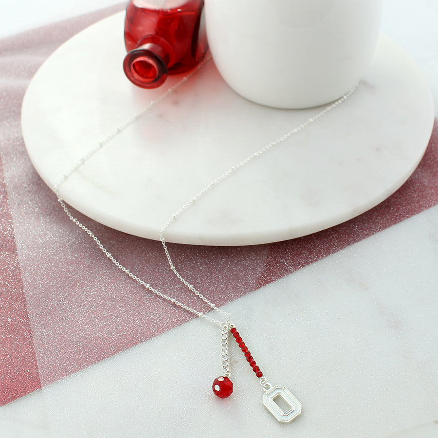 32” Ohio State Logo & Crystal Bar Necklace