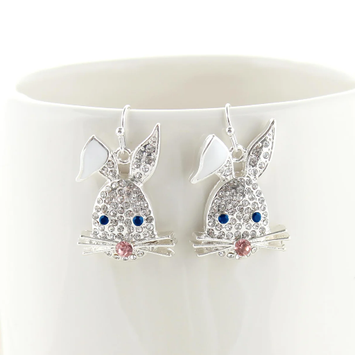 Crystal Easter Bunny Face Earrings