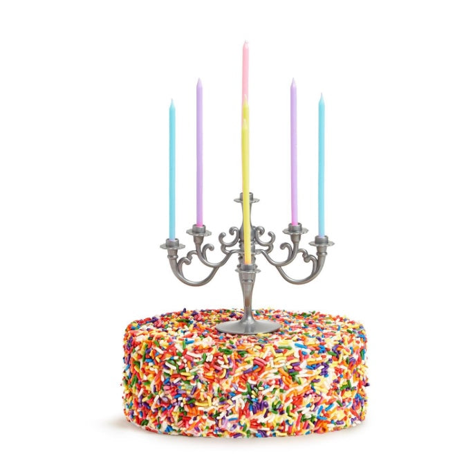 Birthday Candlelabra Cake Topper with Multi-colored Candles