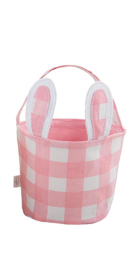 SALE Easter Bunny Checked Canvas Basket Pink Small