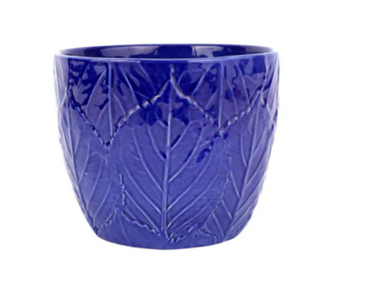 Vietri Viva Garden Cobalt Embossed Leaves Cachepot