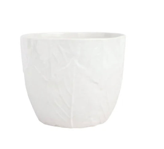 Vietri Viva Garden White Embossed Leaves Cachepot