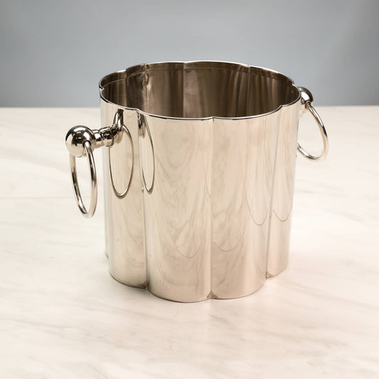 Polished Silver Grooved  Ice Bucket with Handles