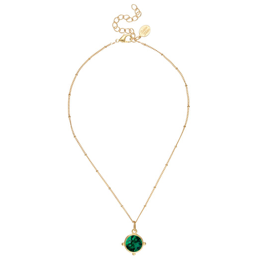 Susan Shaw Emerald Round Crystal Dainty Chain Necklace