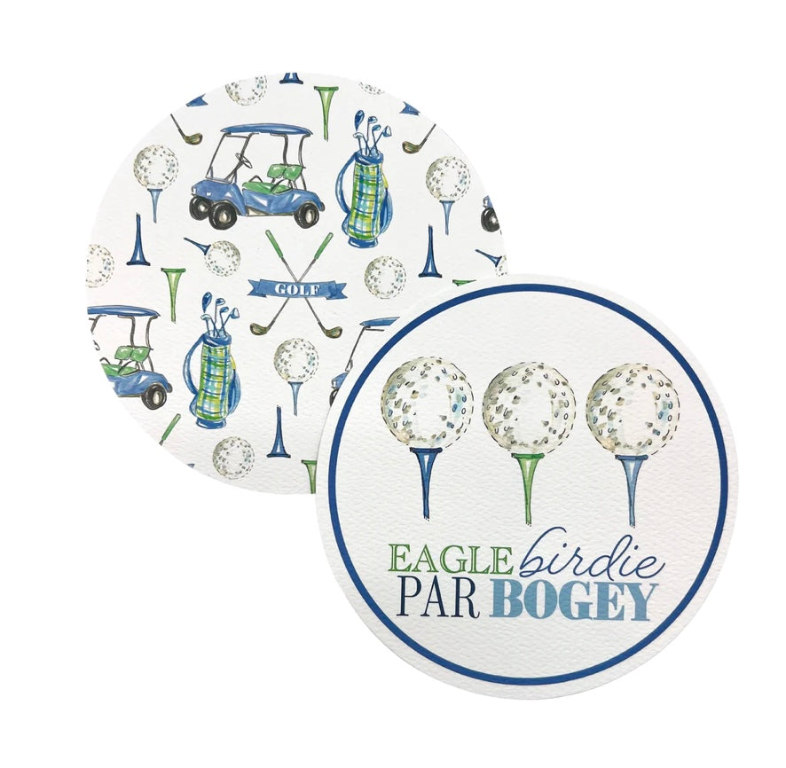 Mariposa Men’s Eagle, Birdie, Par, Bogey Golf Coaster Set