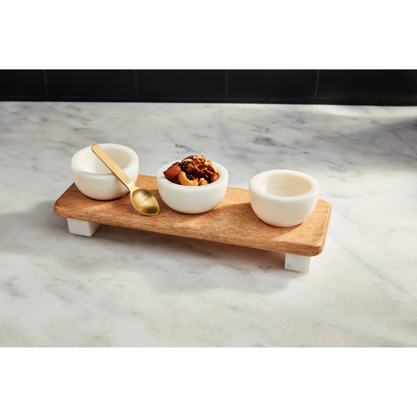 Marble and Wood Tidbit Set