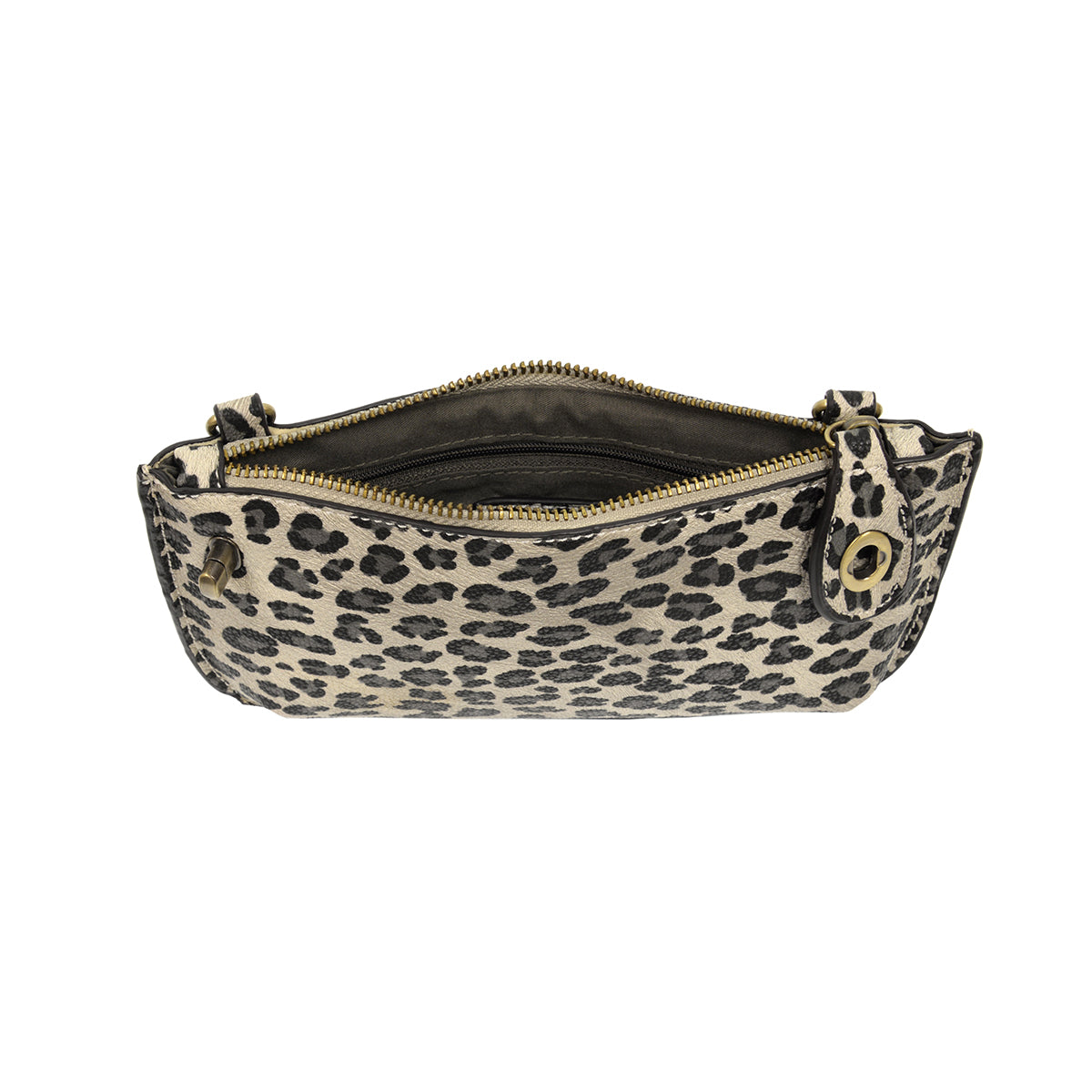 Joy Susan Grey Leopard Print Crossbody Wristlet Clutch