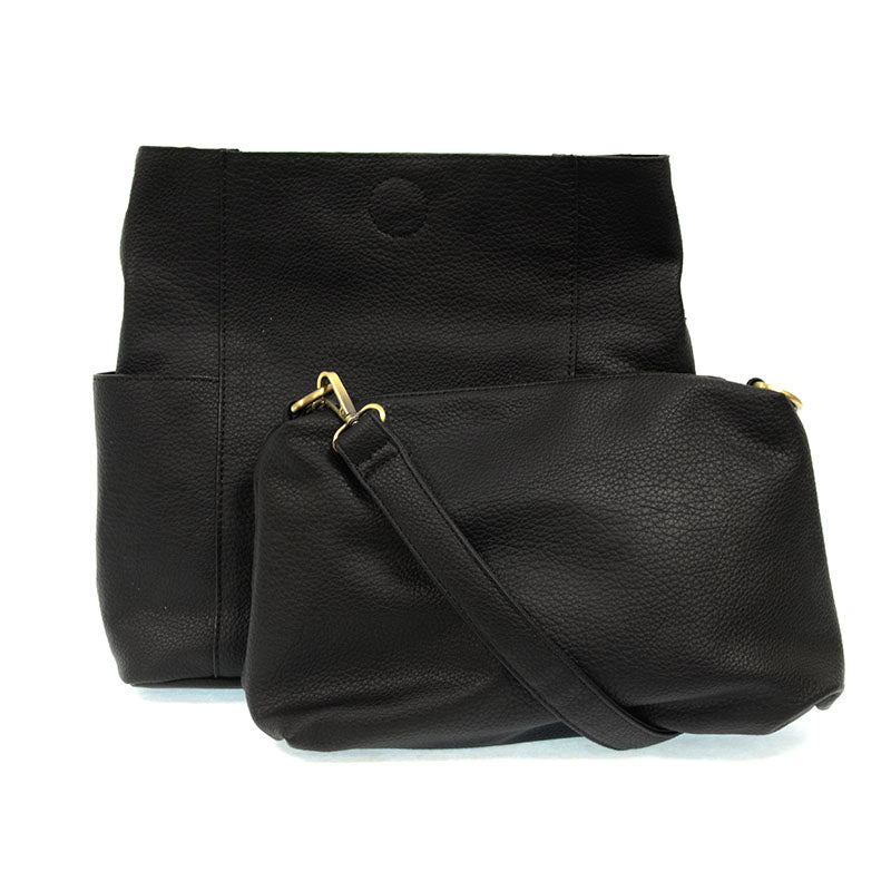 Joy Susan Kayleigh Side-Pocket Bucket Bag Black