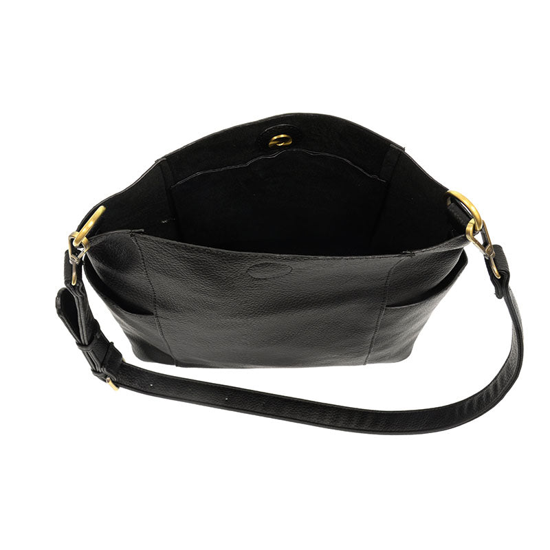 Joy Susan Kayleigh Side-Pocket Bucket Bag Black