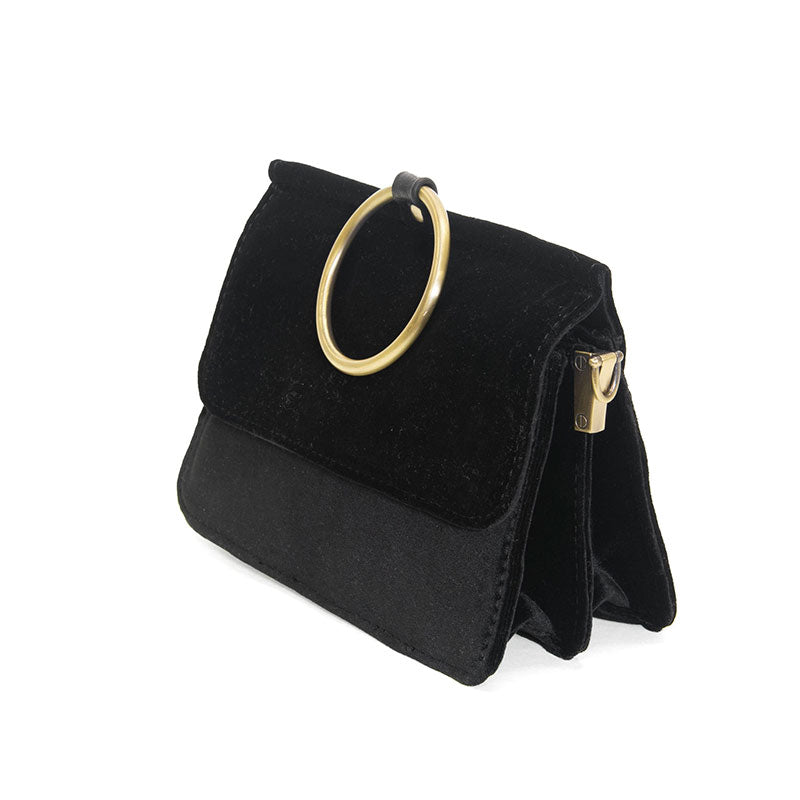 Joy Susan Aria Black Velvet Ring Bag