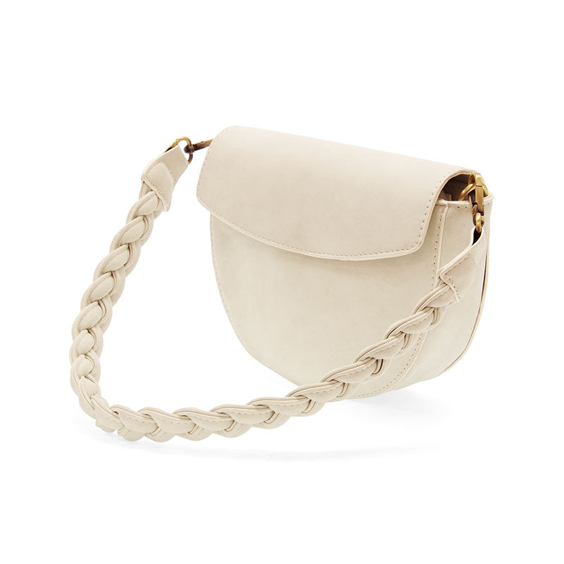 Joy Susan Luna Crescent Crossbody with Braided Handle White