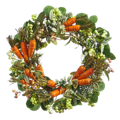 22" Carrot Mixed Greenery and Berries Wreath