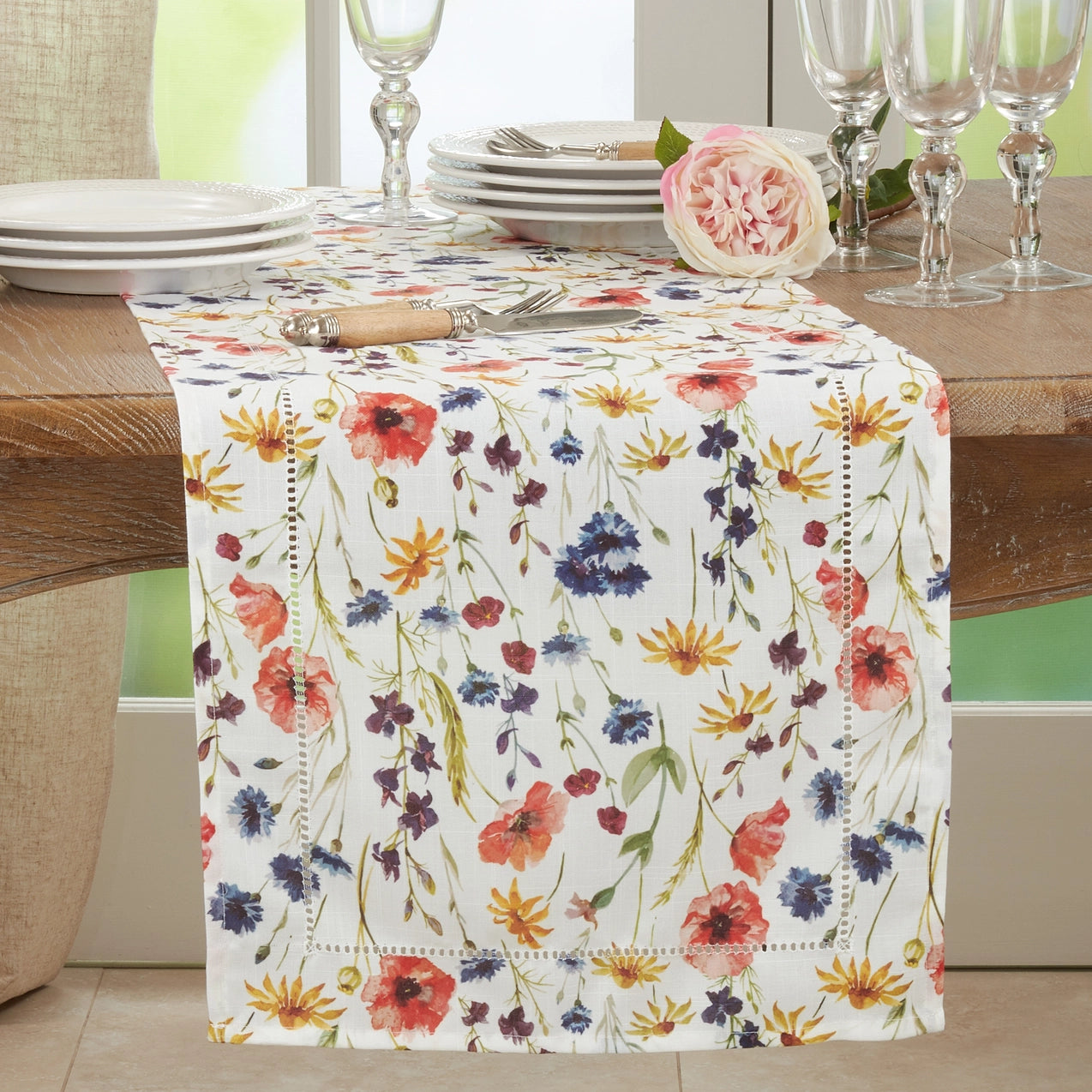 Floral Hemstitch Table Runner