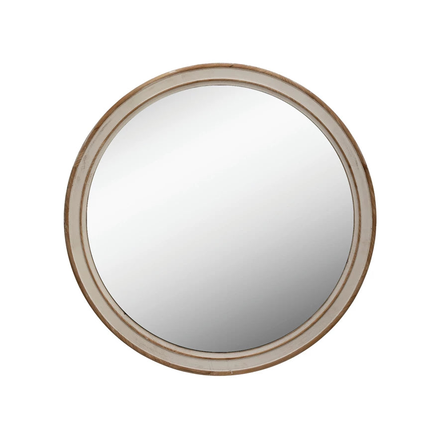 Round Wood Framed Mirror